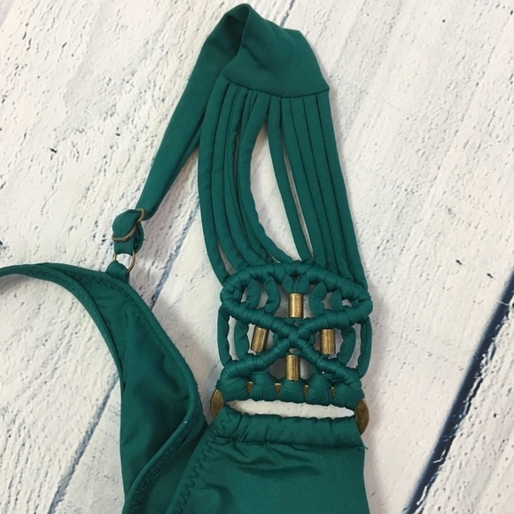 Becca by Rebecca Virtue one shoulder green  bikini top string tie closure - Picture 4 of 5